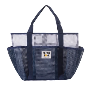 Large navy mesh beach bag with handle for swimming and yoga gear storage