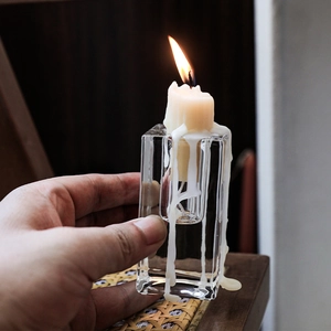 Glass Candle Holder Transparent Square Pillar Scented Taper Candles For Home Wedding Romantic Dinner Minimalist Decor