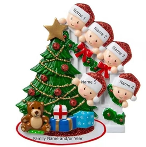 Detailed view of DIY resin Santa family Christmas tree ornament for 5 person customization