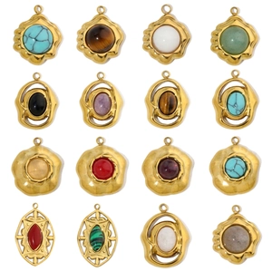 Geometric Natural Stone Stainless Steel DIY Pendant Retro French Style Jewelry Accessory For Women Elegant Craftsmanship