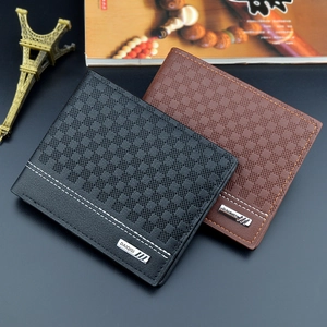 Men Short Folding Wallet PU Leather Lattice Embossed Slim Business Casual Card Holder Large Capacity Purse