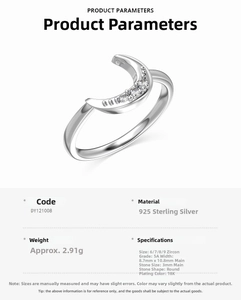 Detail of S925 sterling silver crescent ring with 5A zircon and 18K gold plating
