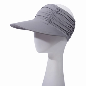 Detail view of the pleated structure and quick-dry fabric on a dark grey sun visor hat
