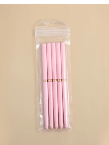 Detailed set of 5 pink nail art liner brushes with rose gold accents in clear packaging
