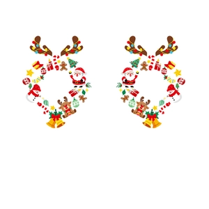 Christmas window stickers set with Santa, reindeer and snowman in circular holiday pattern