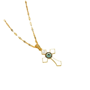 Collana a croce dorata con ciondolo a forma di occhio del diavolo colorato