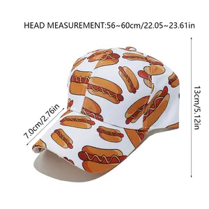 Größentabelle mit Kopfumfang 56-60cm für Baseballkappe mit Hot-Dog-Print