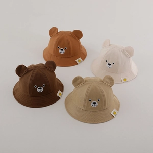 Lot de 4 chapeaux de soleil en coton pour bébé avec oreilles d'ours et broderie
