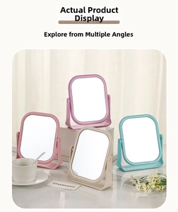 Detail view of colorful eco-friendly wheat straw makeup mirrors with adjustable U-shaped stands