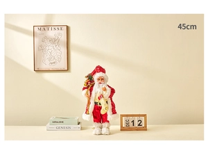 Standing Santa Claus doll in red sequin suit with white fur trim, height 45cm