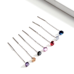 S925 sterling silver drop earrings with multi-color zircon tassels in minimalist style