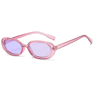 Pink translucent oval cat-eye sunglasses with purple lenses for women stylish street style