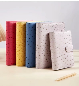 Detailed view of A5 A6 notebooks with textured ostrich leather pattern in vibrant colors
