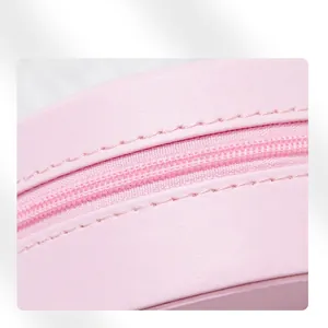 Pink PU leather jewelry box featuring fine texture and neat double-stitching detail