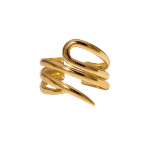 Minimalist gold stainless steel irregular wrap ring featuring a multi-layered curved design