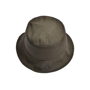 Detailed view of dark olive cotton canvas bucket hat with reinforced stitching