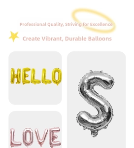 Detail of metallic gold HELLO and rose gold LOVE foil balloons for party decoration