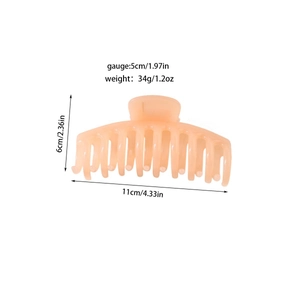 Detailed dimensions of large light pink hair claw clip showing 11cm length and 34g weight