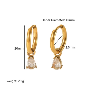 Boucles d'oreilles en acier inoxydable 18K avec zircone gouttelette et hauteur 20mm