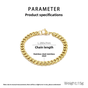 Detailed parameter view of 7mm golden stainless steel Cuban bracelet with lobster clasp