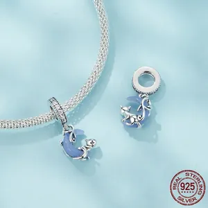 925 sterling silver luminous moon cat charm pendant with sparkling cubic zirconia clasp