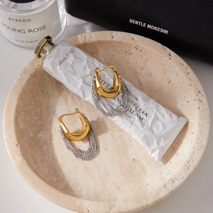 Boucles d'oreilles pendantes en U bicolores en or 18 carats et acier inoxydable