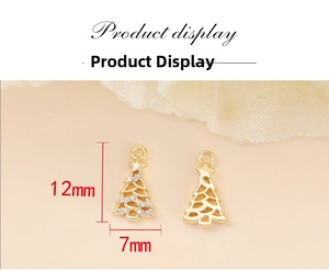 Detail of 12x7mm golden Christmas tree pendants with cubic zirconia for DIY jewelry