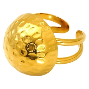 Anello a cupola martellata oro lucido con fascia aperta regolabile in acciaio inossidabile