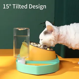 Distributeur d'eau et nourriture pour chat avec inclinaison 15° pour le cou
