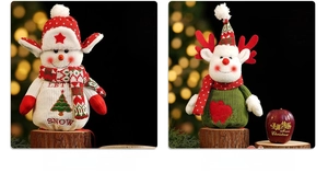 Close-up of knit Christmas gift bags with Snowman and Reindeer embroidery