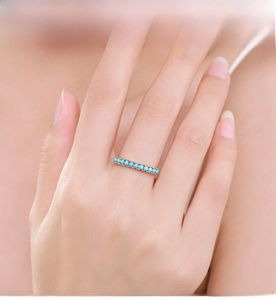Detail of s925 silver ring featuring blue turquoise beads on a delicate thin band