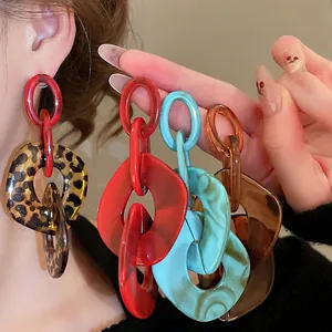 Statement acrylic tortoiseshell resin drop earrings in geometric link pattern for women