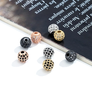 Macro shot of 8mm zircon micro-pave spherical spacer beads for DIY jewelry bracelets