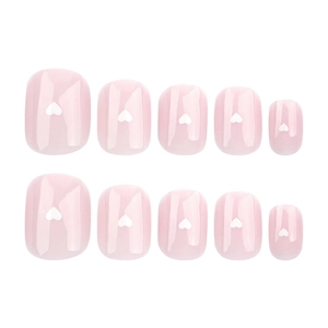 Unghie finte rosa con cuori bianchi e finitura lucida, set di 10 pezzi lucidi