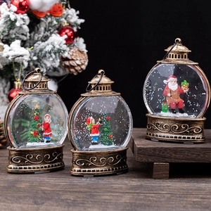Lanterne Eau Noël LED Boule Neige Vintage Bronze Père Noël Lumière Décorative Lampe Table Ornement