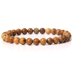 Handmade 6mm natural picture jasper beaded bracelet with unique brown earthy textures