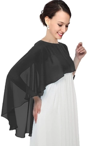 Detail of sheer black chiffon shrug showing the delicate texture and wavy hemline