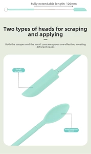 Dual-end retractable silicone spatula and spoon extending up to 120mm for cosmetics