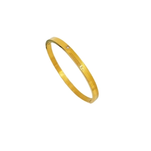 Golden titanium steel bangle engraved with Endless Love text and inlaid crystal stone