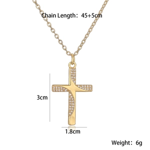 Detailed dimensions of 18K gold plated cross pendant necklace with zircon inlay