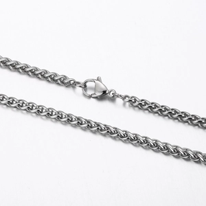 Collana in acciaio inossidabile argento lucido con catena a trama e chiusura a moschettone
