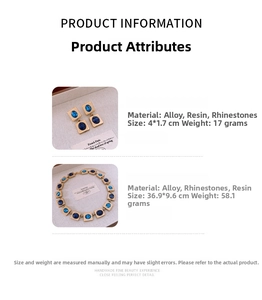 Detailed size specifications for vintage square rhinestone necklace and earrings set