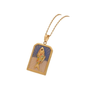 Vintage stainless steel tarot fish pendant necklace with colorful enamel detailing