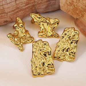 Stainless Steel Hammered Irregular Stud Earrings For Women Gold Molten Lava Texture Liquid Metal Geometric Earrings Jewelry
