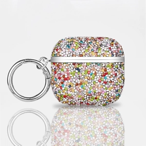 Macro detail of luxury multi-color rhinestone encrusted protective case for AirPods Pro