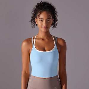 Soutien-gorge de sport bleu clair à doubles bretelles pour le yoga et le fitness féminin