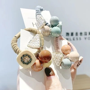 Elastic Hair Ties Korean Style Resin Beads Faux Artificial Pearl Geometric Triangle Rhinestone Hair Bands For Women Girls