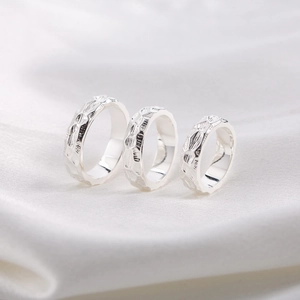 Irregular Hammered Texture Stainless Steel Ring Silver Plated Geometric Minimalist Band Jewelry For Men Women
