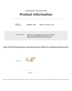 Detailed size chart for the double-layer zircon flower bangle showing 6.5cm diameter and 7.4g weight