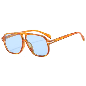 Classic aviator sunglasses with tortoise frame, sky blue lenses and double bridge design